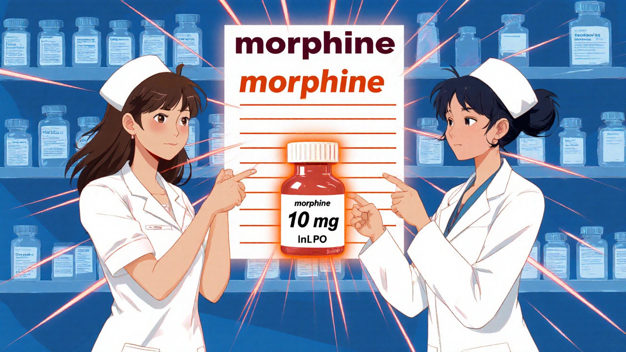 Nurse and pharmacist verifying a medication order mismatch between IV and oral forms.