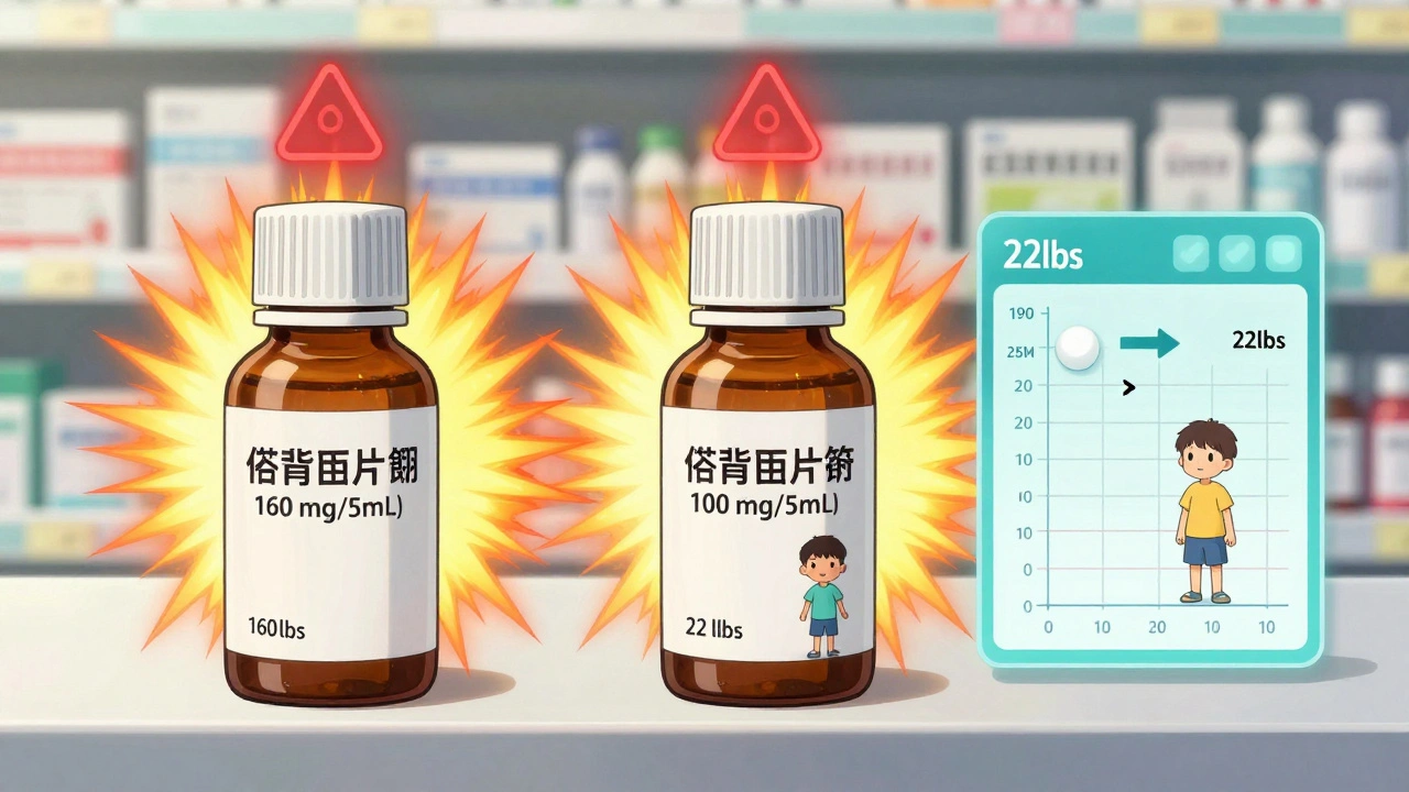 Two medicine bottles side by side with concentration labels and a digital weight chart floating nearby.