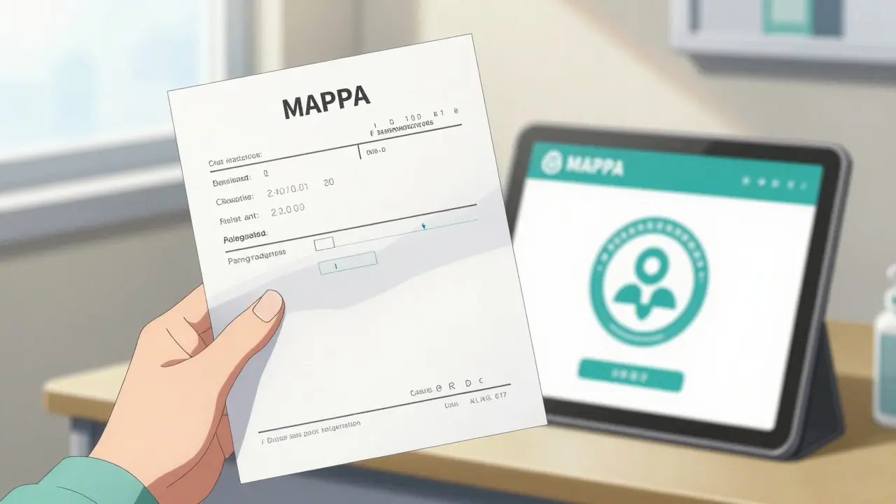 Detailed anime close-up of a valid medical prescription and a verified pharmacy badge